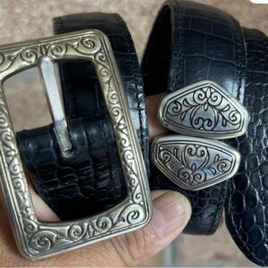 Women’s Brighton Black and Brown Leather Belt SZ M/L #32 40430